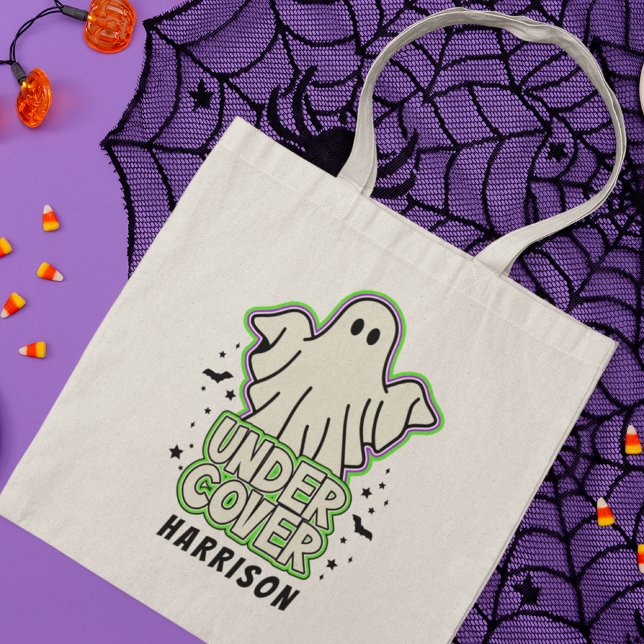 Cute Funny Halloween Ghost Personalised Name Tote Bag (Creator Uploaded)