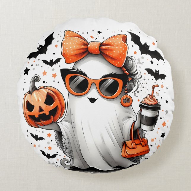 Cute Funny Halloween Ghost Round Cushion (Front)