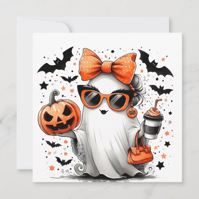 Cute Funny Halloween Ghost Save The Date (Front)