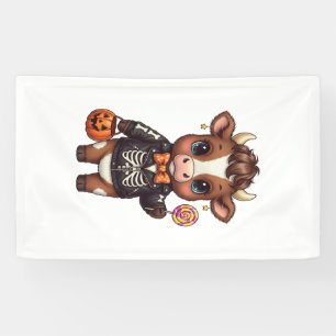 Cute Funny Halloween Highland Cow Banner