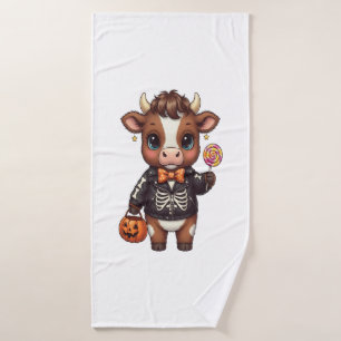 Cute Funny Halloween Highland Cow Bath Towel