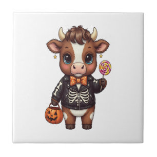 Cute Funny Halloween Highland Cow Ceramic Tile