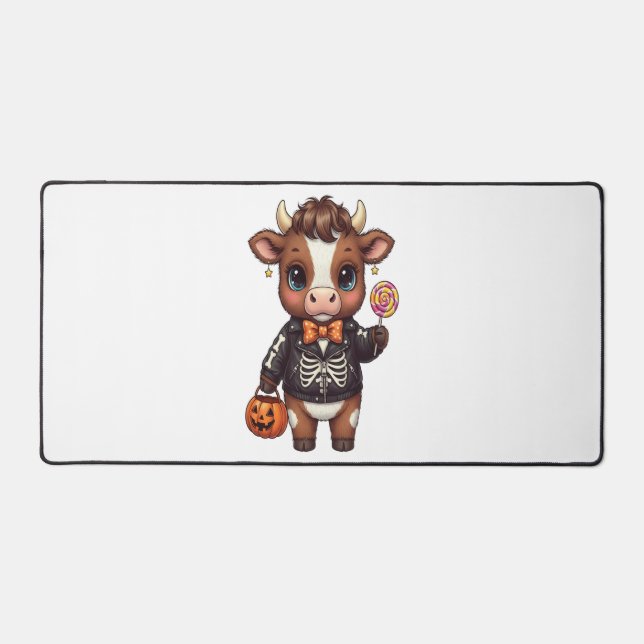 Cute Funny Halloween Highland Cow Desk Mat (Front)