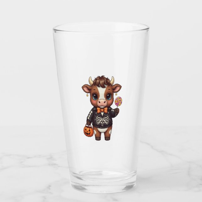 Cute Funny Halloween Highland Cow Glass (Front)