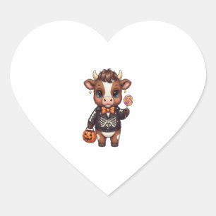 Cute Funny Halloween Highland Cow Heart Sticker