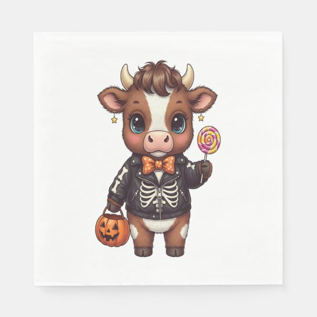 Cute Funny Halloween Highland Cow Napkin (Front)