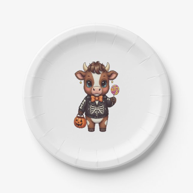 Cute Funny Halloween Highland Cow Paper Plate (Front)