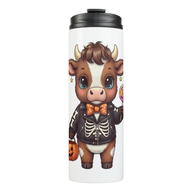 Cute Funny Halloween Highland Cow Thermal Tumbler (Front)