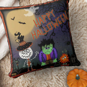 Cute Funny Halloween Skeleton Monster Kids Cushion