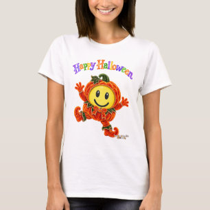 Cute Funny Halloween Smiley Face Orange Pumpkin T-Shirt
