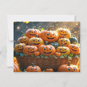 Cute Funny Halloween Thanksgiving Pumpkins  Postcard