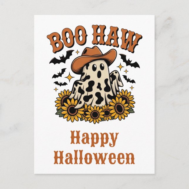 Cute Funny Halloween Western Country Cow Ghost Postcard (Front)