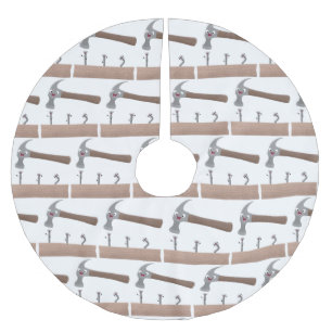 Cute, funny hammer and nails cartoon illustration brushed polyester tree skirt