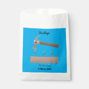 Cute, funny hammer and nails cartoon illustration favour bag