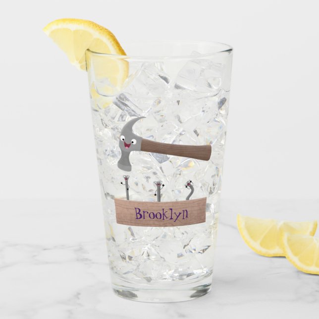 Cute, funny hammer and nails cartoon illustration  glass (Front Ice)