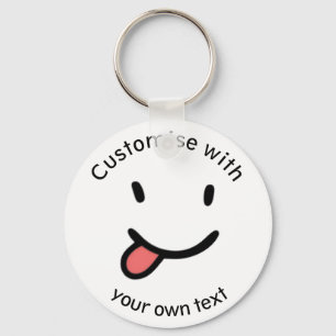 Cute Funny Happy Face Tongue Out Custom Text Key Ring