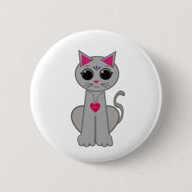 Cute Funny Happy Grey Cat 6 Cm Round Badge (Front)