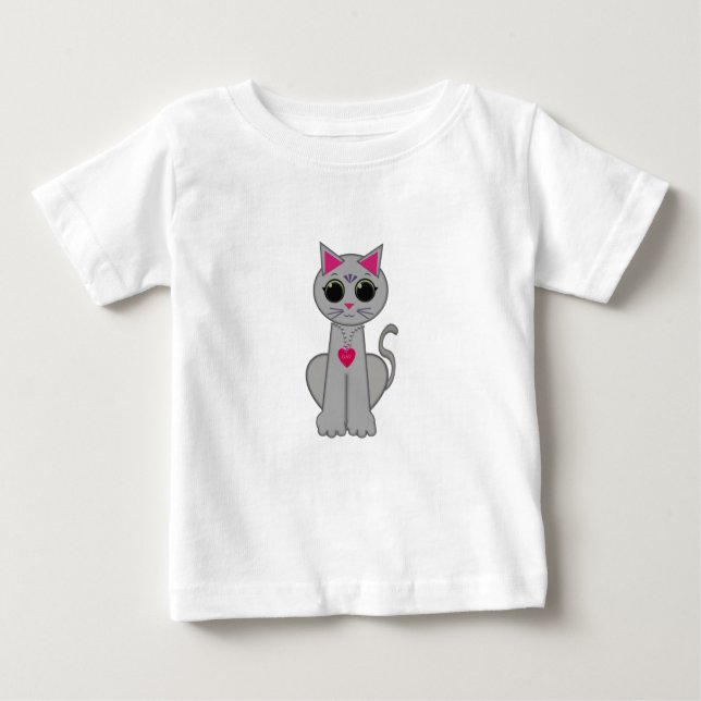 Cute Funny Happy Grey Cat Baby T-Shirt (Front)