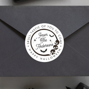 Cute Funny Happy Halloween Skull Skeletons Bats Classic Round Sticker