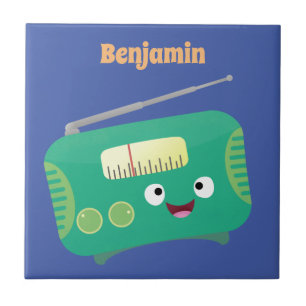 Cute funny happy retro radio cartoon ceramic tile