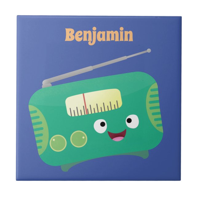 Cute funny happy retro radio cartoon  ceramic tile (Front)