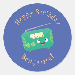 Cute funny happy retro radio cartoon classic round sticker