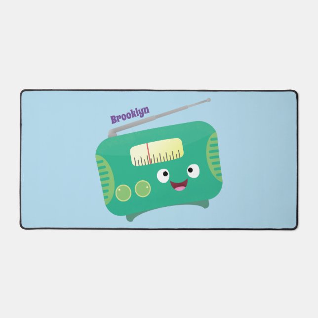 Cute funny happy retro radio cartoon desk mat (Front)