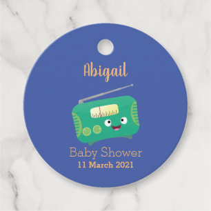 Cute funny happy retro radio cartoon favour tags