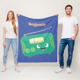 Cute funny happy retro radio cartoon fleece blanket