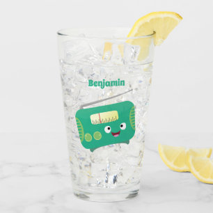 Cute funny happy retro radio cartoon glass