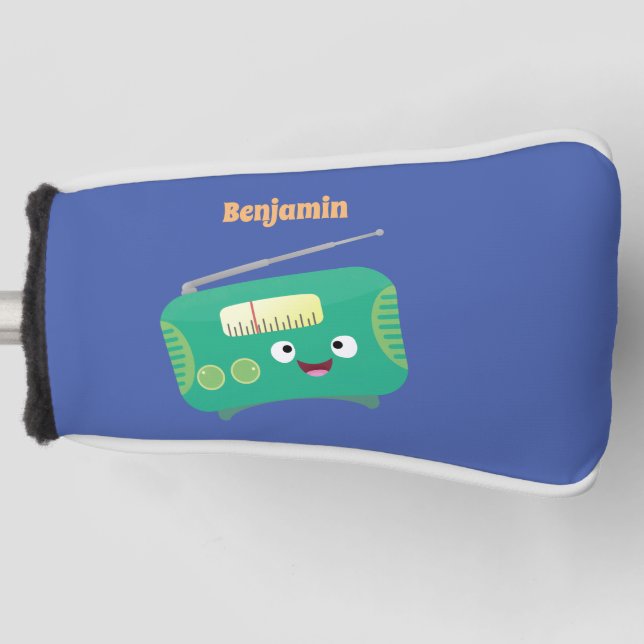 Cute funny happy retro radio cartoon golf head cover (Front)