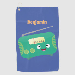 Cute funny happy retro radio cartoon golf towel