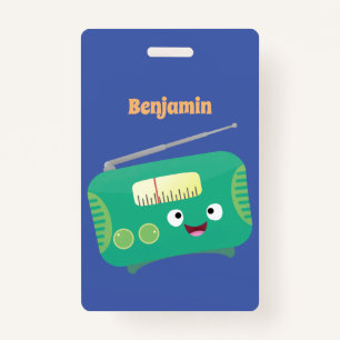 Cute funny happy retro radio cartoon ID badge