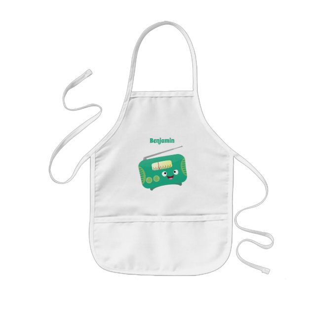 Cute funny happy retro radio cartoon kids apron (Front)