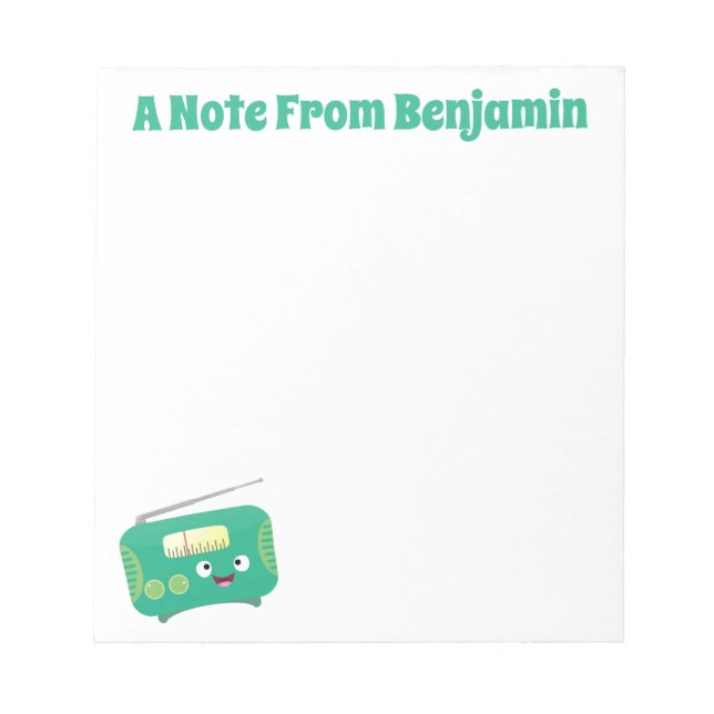 Cute funny happy retro radio cartoon notepad (Front)