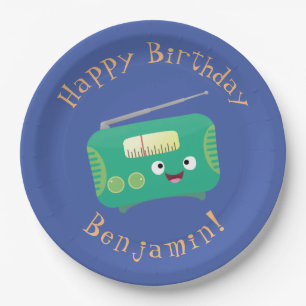 Cute funny happy retro radio cartoon paper plate