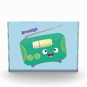 Cute funny happy retro radio cartoon photo block
