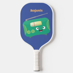 Cute funny happy retro radio cartoon pickleball paddle