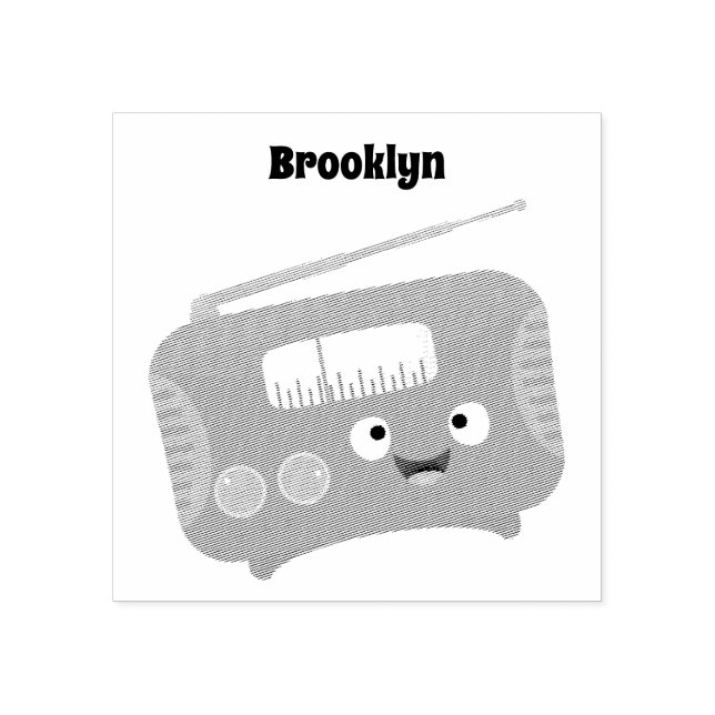 Cute funny happy retro radio cartoon rubber stamp (Imprint)
