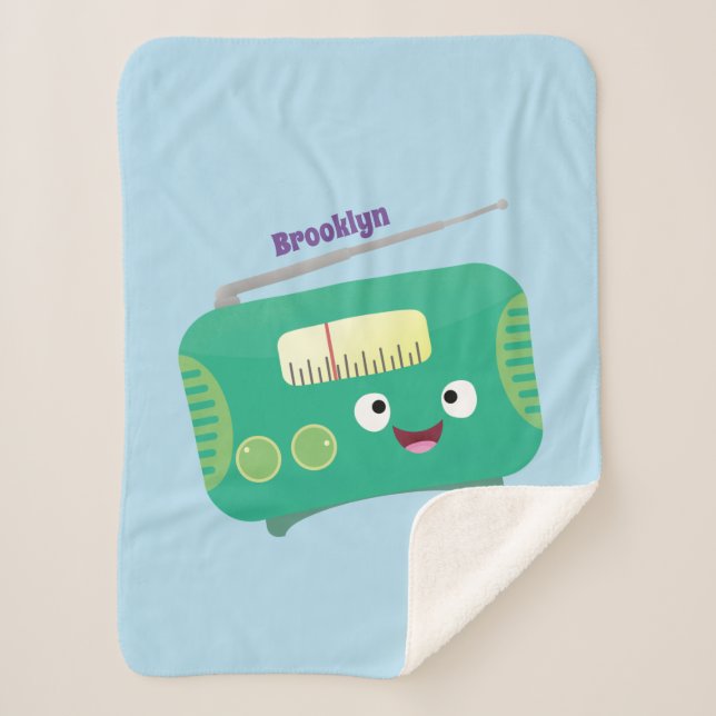Cute funny happy retro radio cartoon  sherpa blanket (Front)
