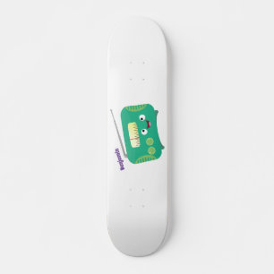 Cute funny happy retro radio cartoon skateboard