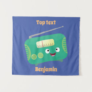 Cute funny happy retro radio cartoon tapestry
