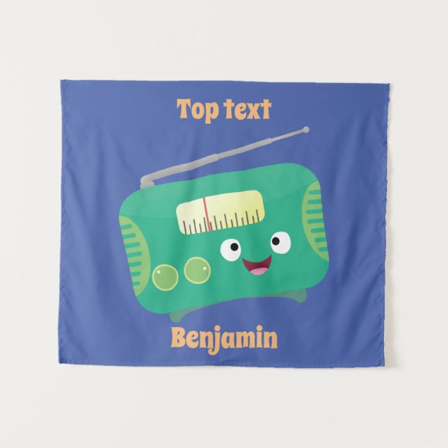 Cute funny happy retro radio cartoon tapestry (Front (Horizontal))