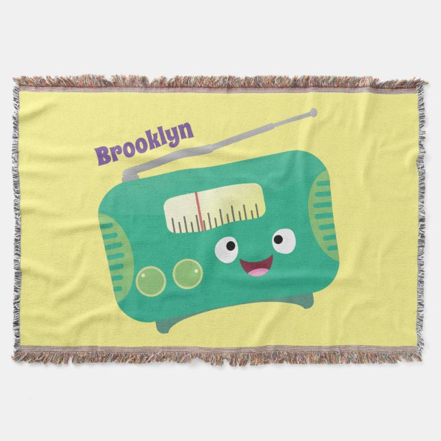 Cute funny happy retro radio cartoon throw blanket (Front)