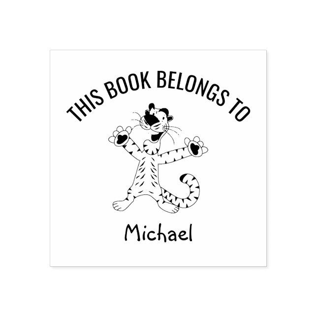 Cute Funny Happy Tiger This Book Belongs to Name Rubber Stamp (Imprint)