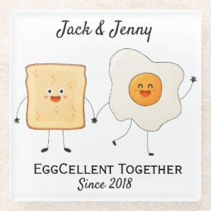 Cute Funny Happy Toast Eggcelent Together     Glass Coaster