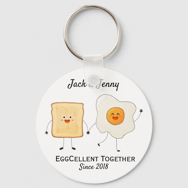 Cute Funny Happy Toast Eggcelent Together     Key Ring (Front)