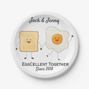 Cute Funny Happy Toast Eggcelent Together Paper Plate