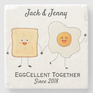 Cute Funny Happy Toast Eggcelent Together  Stone Coaster