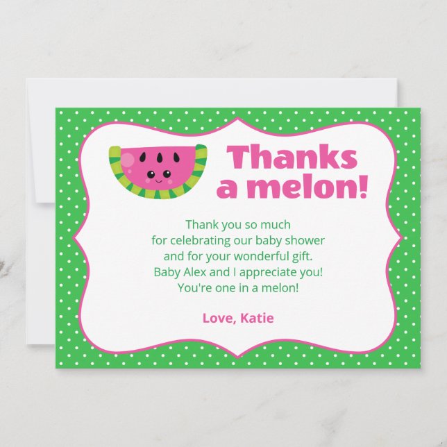 Cute Funny Happy Watermelon Thanks A Melon! Thank You Card (Front)